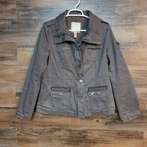 Vtg American Eagle Military Utility Jacket L Canvas Pockets Beige Clay Cotton